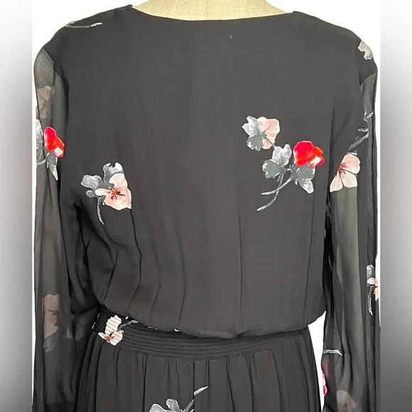 NWT Witchery Womens Dress Black Size 12 V-Neck Sheer Sleeves Maxi Red Flower - Picture 10 of 16
